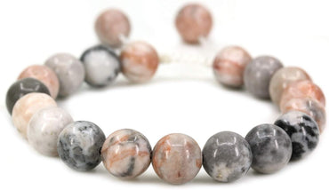 Angelstones Handmade Gemstone 10mm Pink Zebra Jasper Round Beads Adjustable Braided Macrame Tassels Chakra Reiki Bracelets 7-9 inch Unisex