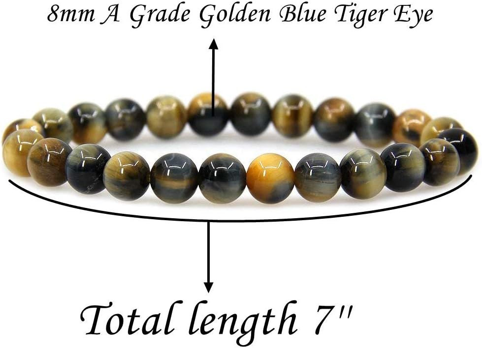 Natural Golden Blue Tiger Eye Gemstone 8mm Round Beads Stretch Bracelet 7inch Unisex
