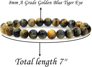 Natural Golden Blue Tiger Eye Gemstone 8mm Round Beads Stretch Bracelet 7inch Unisex