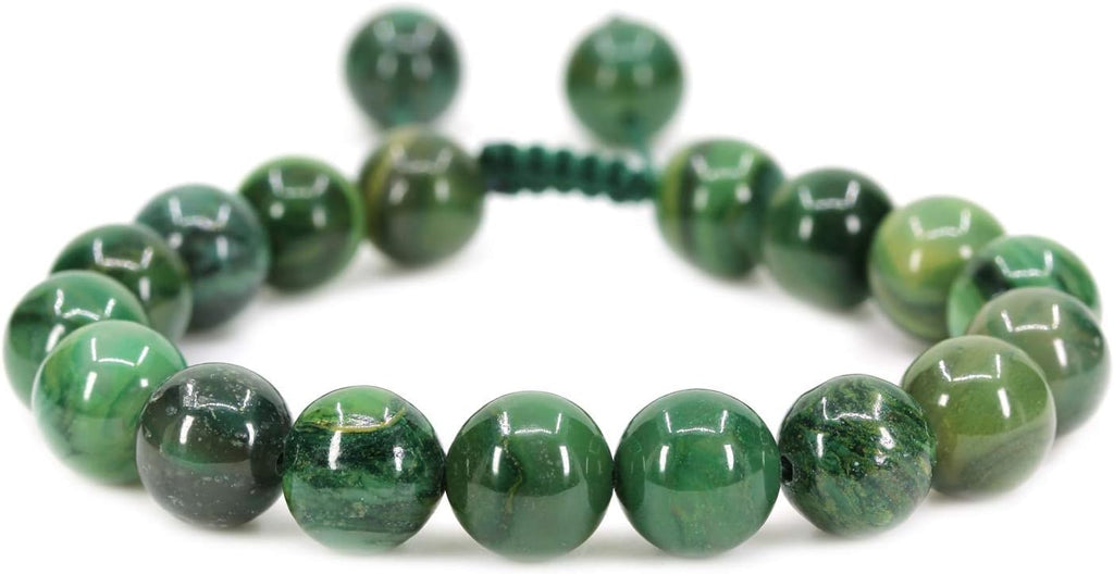 Angelstones Handmade Gemstone 10mm African Serpentine Round Beads Adjustable Braided Macrame Tassels Chakra Reiki Bracelets 7-9 inch Unisex