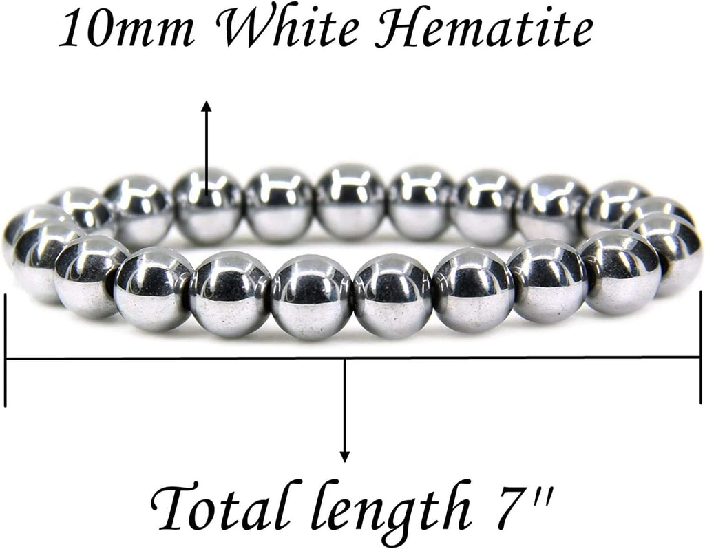 Angelstones Natural White Hematite Genuine Semi Precious Gemstones Healing 10mm Beaded Stretch Bracelet 7inch Unisex