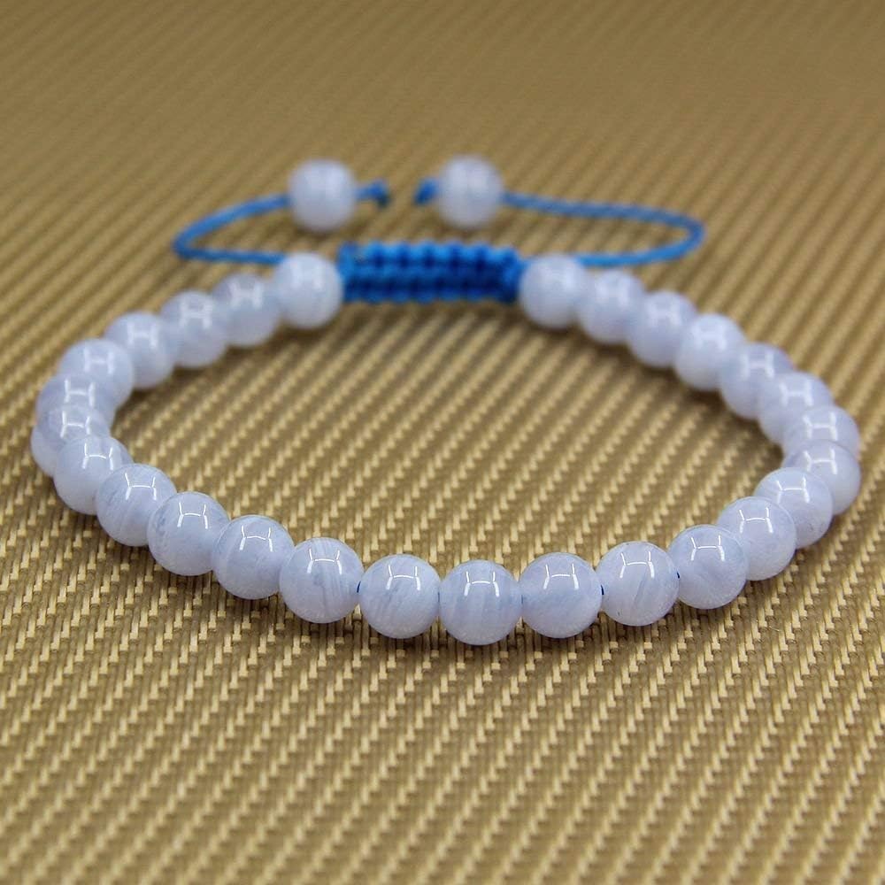 Natural AA Grade Blue Lace Agate Gemstone 6mm Round Beads Adjustable Bracelet 7inch Unisex