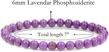 Angelstones Natural A Grade Lavendar Phosphosiderite Gemstone 6mm Round Beads Stretch Bracelet 7inch Unisex