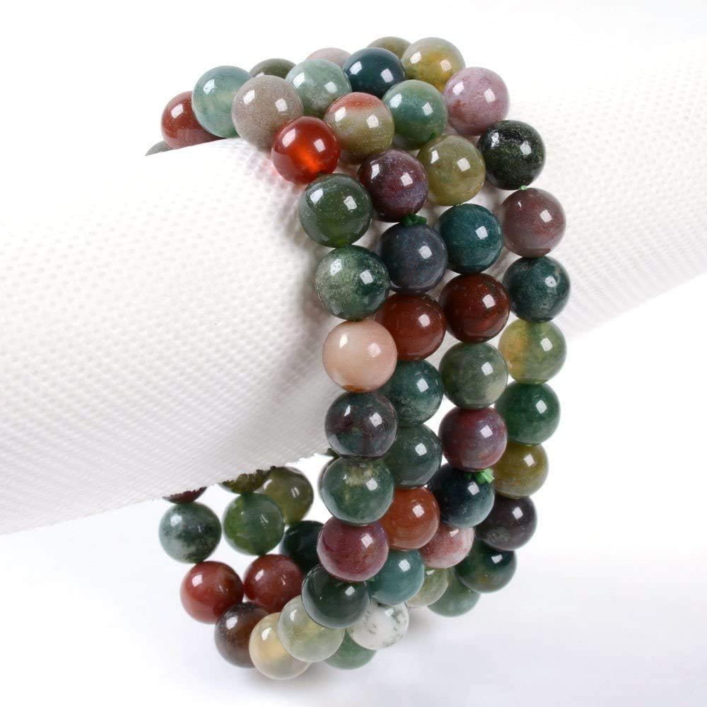 Natural Multicolor Indian Agate Gemstone 8mm Round Beads Stretch Bracelet 7inch Unisex