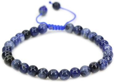 Angelstones Handmade Gemstone 6mm Blue Sodalite Round Beads Adjustable Braided Macrame Tassels Chakra Reiki Bracelets 7-9 inch Unisex