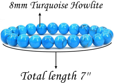 Natural Turquoise Howlite Gemstone 8mm Round Beads Stretch Bracelet 7inch Unisex