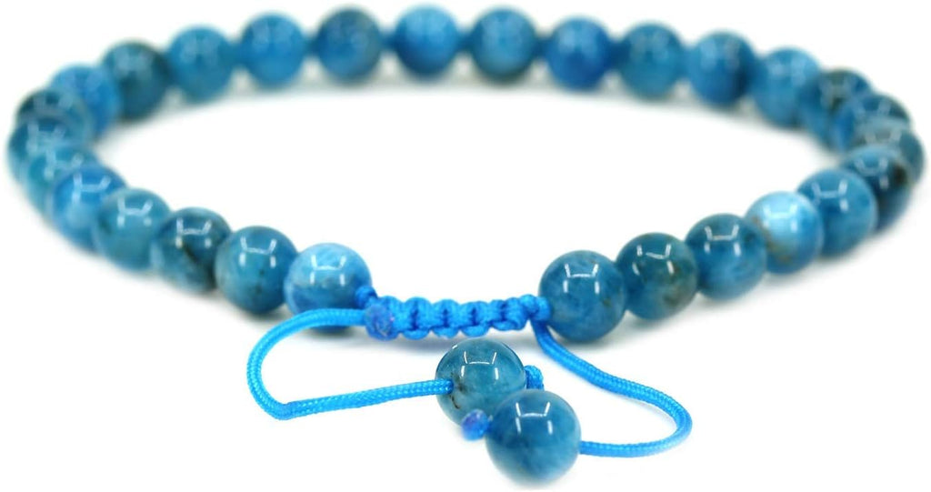 Natural Blue Apatite Gemstone 6mm Round Beads Adjustable Bracelet 7inch Unisex