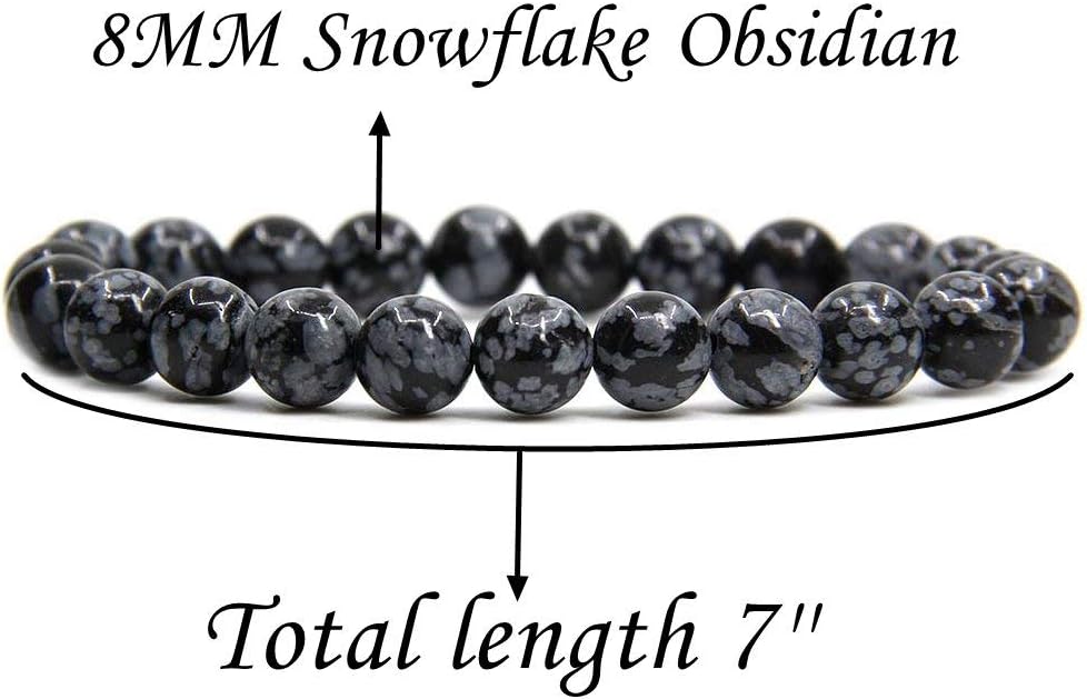 Natural Snowflake Obsidian Gemstone 8mm Round Beads Stretch Bracelet 7inch