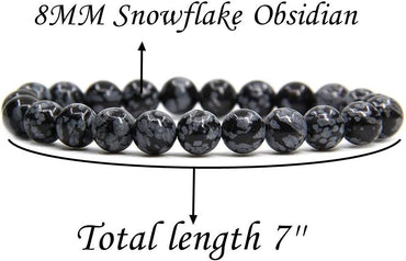 Natural Snowflake Obsidian Gemstone 8mm Round Beads Stretch Bracelet 7inch
