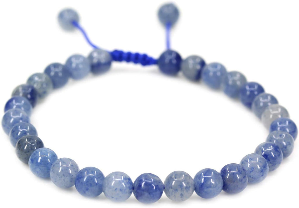 Angelstones Handmade Gemstone 6mm Blue Aventurine Round Beads Adjustable Braided Macrame Tassels Chakra Reiki Bracelets 7-9 inch Unisex