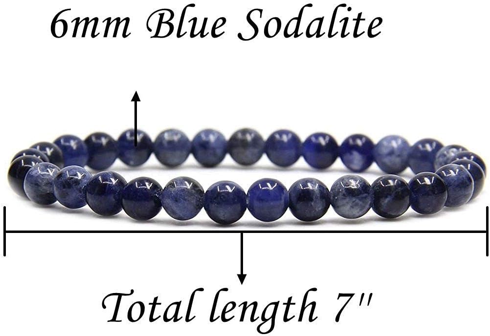 Angelstones Natural Blue Sodalite Gemstone 6mm Round Beads Stretch Bracelet 7inch Unisex