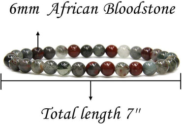 Angelstones Natural African Bloodstone Gemstone 6mm Round Beads Stretch Bracelet 7inch Unisex