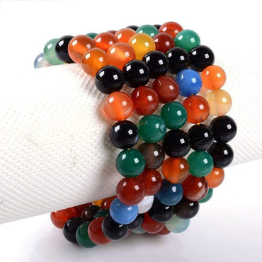Multicolor Agate Gemstone 8mm Round Beads Stretch Bracelet 7inch Unisex
