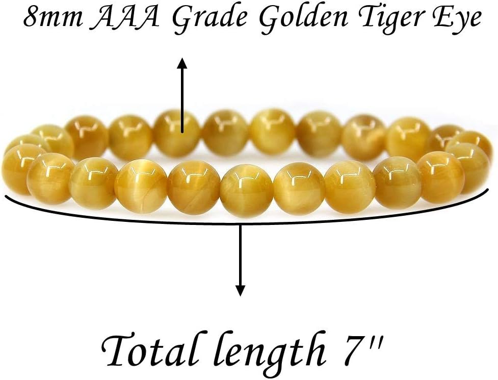 Natural AAA Gold Tiger Eye Gemstone 8mm Round Beads Stretch Bracelet 7inch Unisex