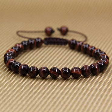 Natural AA Grade Red Tiger Eye Gemstone 6mm Round Beads Adjustable Bracelet 7inch Unisex