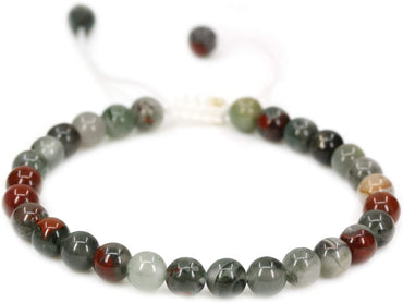 Angelstones Handmade Gemstone 6mm African Bloodstone Round Beads Adjustable Braided Macrame Tassels Chakra Reiki Bracelets 7-9 inch Unisex