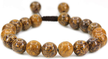Angelstones Handmade Gemstone 10mm Tiger Skin Jasper Round Beads Adjustable Braided Macrame Tassels Chakra Reiki Bracelets 7-9 inch Unisex