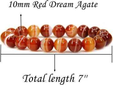 Natural Red Dream Agate Genuine Semi Precious Gemstones Healing 10mm Beaded Stretch Bracelet 7inch Unisex