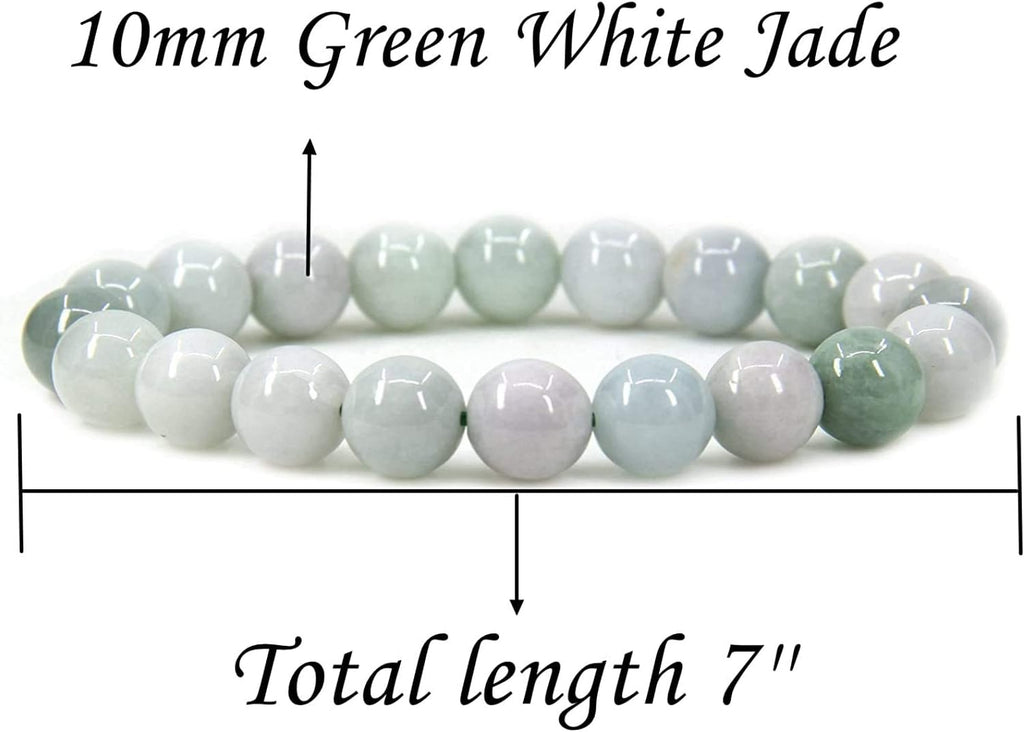 Angelstones Natural Green White Jade Jadeite Genuine Semi Precious Gemstones Healing 10mm Beaded Stretch Bracelet 7inch Unisex