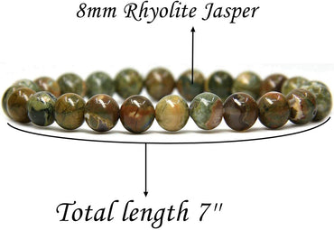 Natural Rhyolite Jasper Gemstone 8mm Round Beads Stretch Bracelet 7inch Unisex