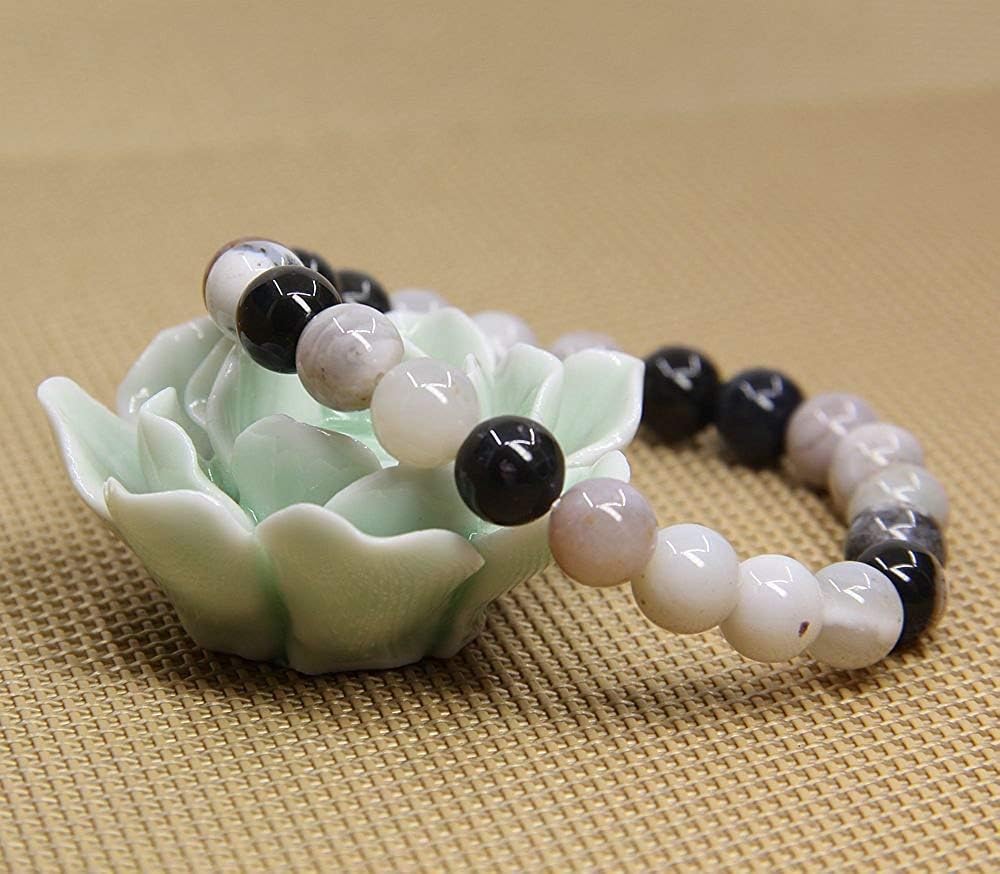 Darral Dendrite Agate Gem Semi Precious Gemstone 8mm Ball Beads Stretch Bracelet 7inch Unisex