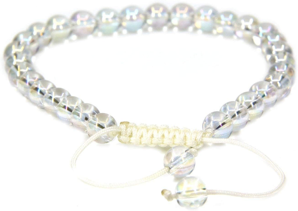 Natural Aqua Aura Clear Quartz Gemstone 6mm Round Beads Adjustable Bracelet 7inch Unisex