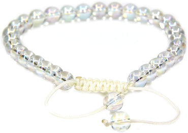 Natural Aqua Aura Clear Quartz Gemstone 6mm Round Beads Adjustable Bracelet 7inch Unisex