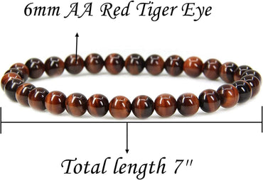 Natural AA Red Tiger Eye Gemstone 6mm Round Beads Stretch Bracelet 7inch Unisex