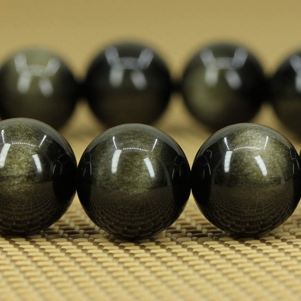 Angelstones Natural A Golden Obsidian Genuine Semi-Precious Gemstones Healing Power Elastic Stretch 14mm Beads Beaded Bracelet 7inch Mens