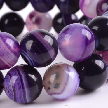 Purple Brazilian Agate Gemstone 10mm Round Beads Stretch Bracelet 7 Inch Unisex