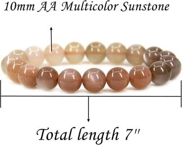 Angelstones Natural Multicolor Sunstone Genuine Semi Precious Gemstones Healing 10mm Beaded Stretch Bracelet 7inch Unisex
