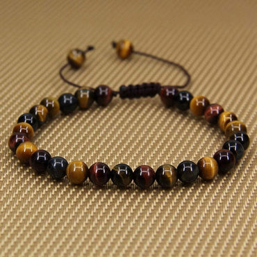 Natural AA Grade Multicolor Tiger Eye Gemstone 6mm Round Beads Adjustable Bracelet 7inch Unisex