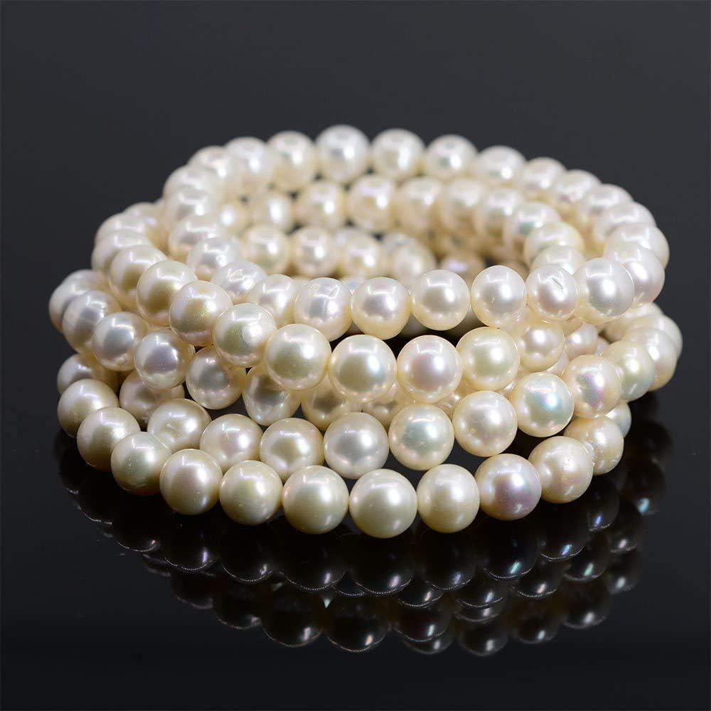 Natural Genuine White Pearl Gemstone 8mm Round Beads Stretch Bracelet 7 Inch Unisex