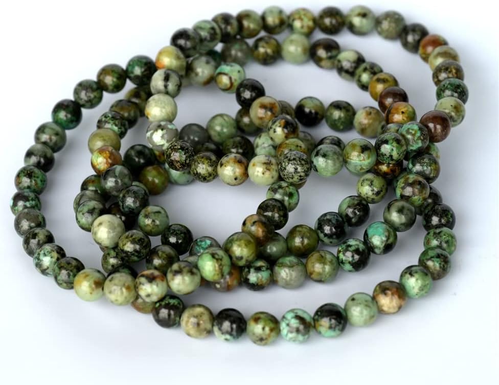 Angelstones Natural African Turquoise Gemstone 6mm Round Beads Stretch Bracelet 7inch Unisex