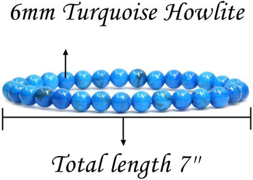 Angelstones Natural Turquoise Howlite Gemstone 6mm Round Beads Stretch Bracelet 7inch Unisex