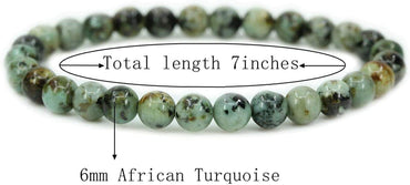 Natural African Turquoise Gemstone 6mm Round Beads Stretch Bracelet 7inch Unisex