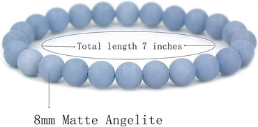 Natural Matte Angelite Gemstone 8mm Round Beads Stretch Bracelet 7 Inch Unisex