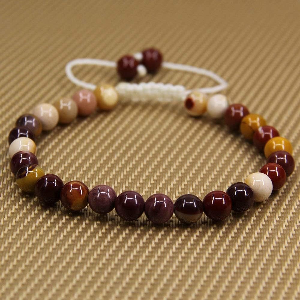 Natural Mookaite Jasper Gemstone 6mm Round Beads Adjustable Bracelet 7inch Unisex