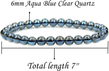 Natural Aqua Blue Clear Quartz Gemstone 6mm Round Beads Stretch Bracelet 7inch Unisex