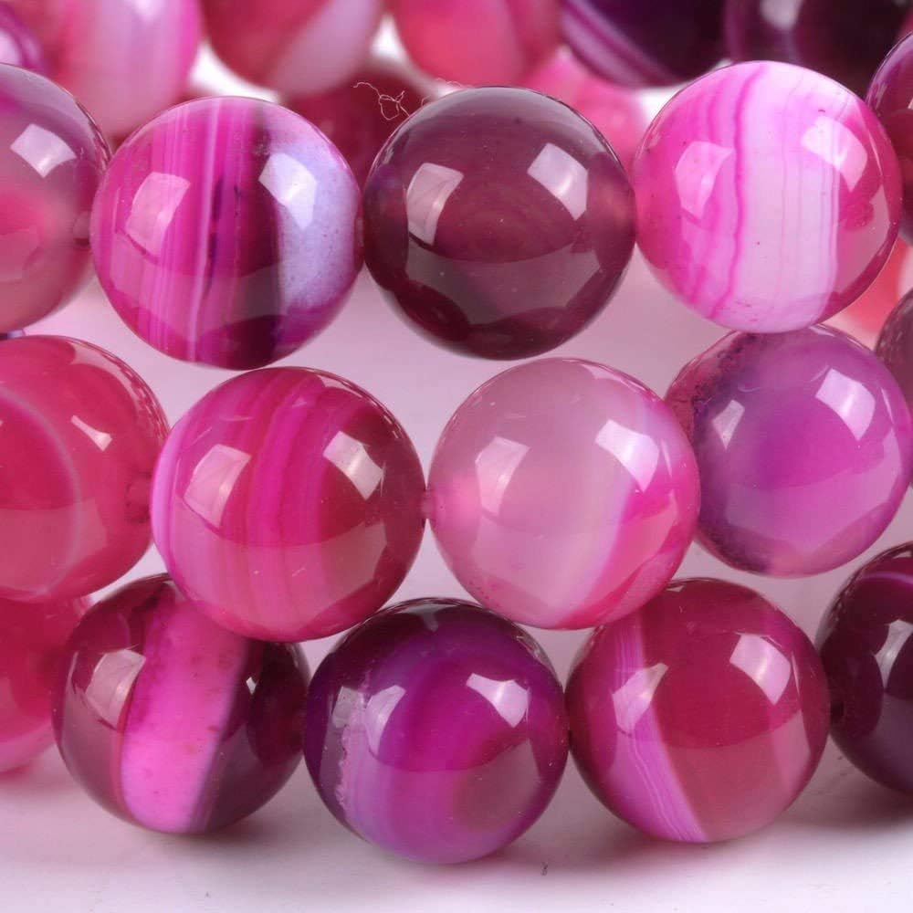 Pink Brazilian Agate Gemstone 10mm Round Beads Stretch Bracelet 7 Inch Unisex