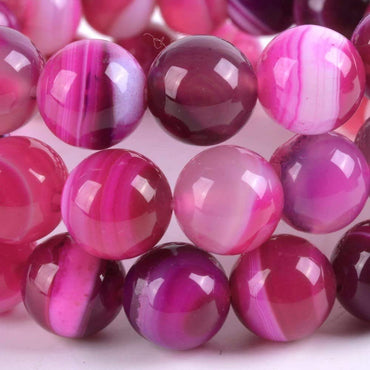 Pink Brazilian Agate Gemstone 10mm Round Beads Stretch Bracelet 7 Inch Unisex