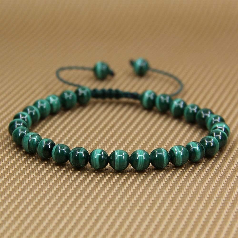 Natural A Grade Malachite Gemstone 6mm Round Beads Adjustable Bracelet 7inch Unisex