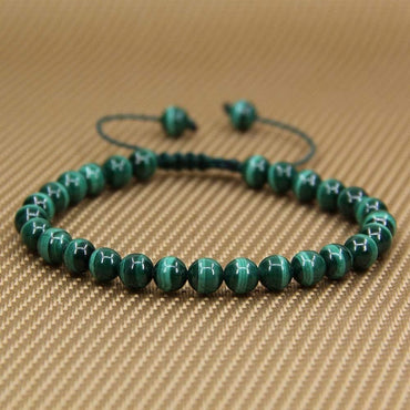 Natural A Grade Malachite Gemstone 6mm Round Beads Adjustable Bracelet 7inch Unisex