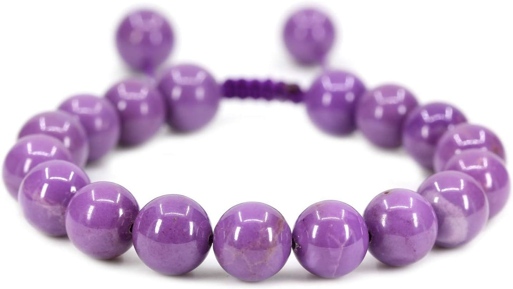 Angelstones Handmade Gemstone 10mm A Grade Lavendar Phosphosiderite Round Beads Adjustable Braided Macrame Tassels Chakra Reiki Bracelets 7-9 inch Unisex