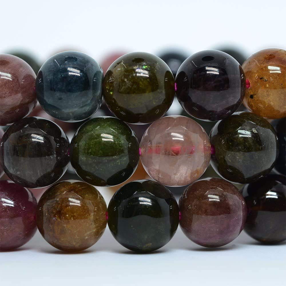 Natural Multi-Color Tourmaline Gemstone 10mm Round Beads Stretch Bracelet 7 Inch Unisex