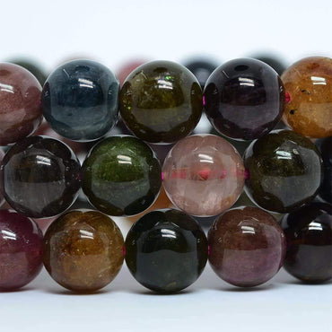 Natural Multi-Color Tourmaline Gemstone 10mm Round Beads Stretch Bracelet 7 Inch Unisex