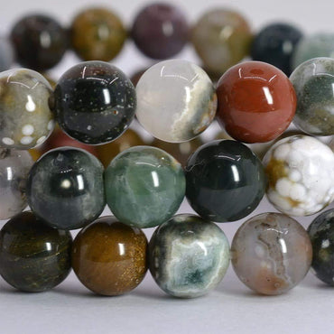 Natural Ocean Jasper Gemstone 8mm Round Beads Stretch Bracelet 7 Inch
