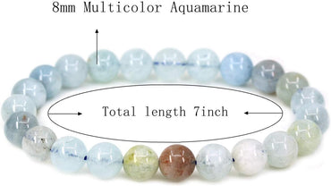 Natural Multicolor Aquamarine Gemstone 8mm Round Beads Stretch Bracelet 7inch Unisex