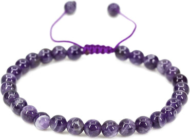 Natural A Grade African Amethyst Gemstone 6mm Round Beads Adjustable Braided Macrame Tassels Chakra Reiki Bracelets 7-9 inch Unisex