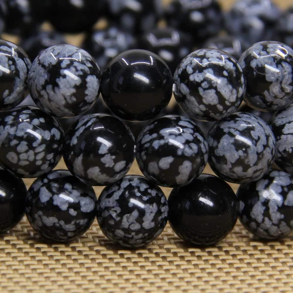 Angelstones Natural Snowflake Obsidian Genuine Semi-Precious Gemstones Healing 10mm Beaded Stretch Bracelet 7inch Unisex